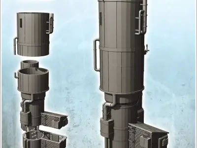 Double industrial grain tanks with annex and external pipes inta 3D print model
