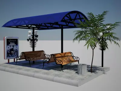 Bus stop Low-poly 3D model 35