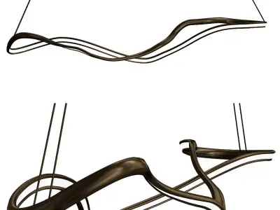 Sculptural metal sculpture with wavy shape hanging from it 3D model