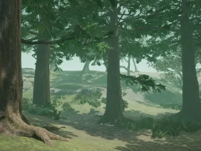 Asia Forest Tree And Rocks Low-poly 3D model