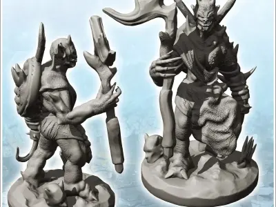 Dark creature with big stick and back shield 9 - Medieval Fantas 3D print model