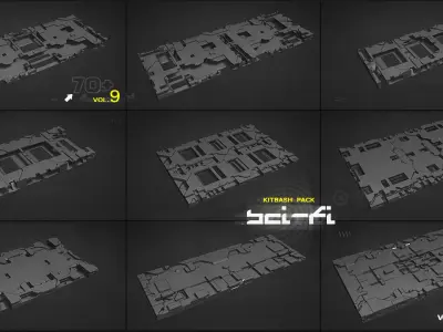 Sci-Fi walls Kitbash Pack 70assets Vol9 3D model