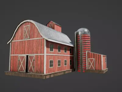 western style farm house red barn with 4k pbr textures Low-poly 3D model