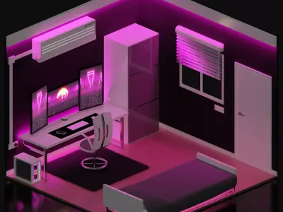 Gaming BedRoom Low-poly 3D model