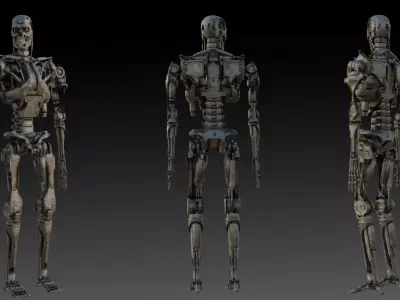 Damaged T-800 Terminator Explosive Damage 3D Model Low-poly 3D model