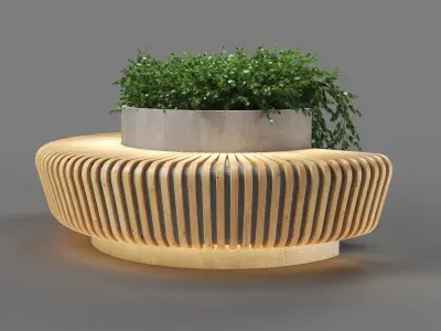 bench355 concrete bench with plants 3D model