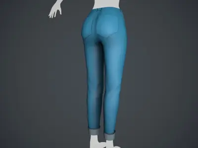 Female Light Blue Ripped Jeans Pants Style 2 Low-poly 3D model