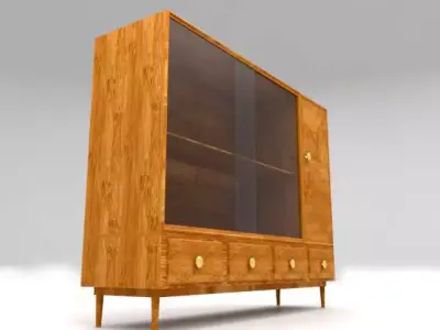 Cabinet wooden with glass doors Low-poly 3D model