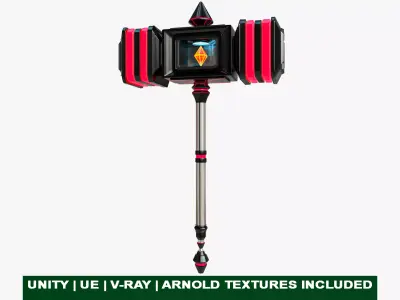 Sci-Fi Battle Hammer 02 All PBR Unity UE V-Ray Textures Included Low-poly 3D model