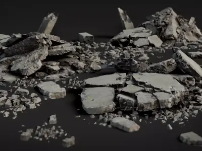 Broken Concrete Rubble Pack - 21 Assets PBR Game Ready Low-poly 3D model