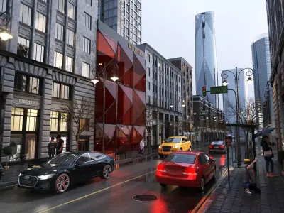 Post-rain commercial street Low-poly 3D model