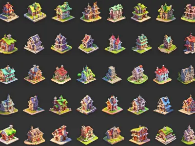 100 Fantasy Cartoon House Home Building Game Asset Texture