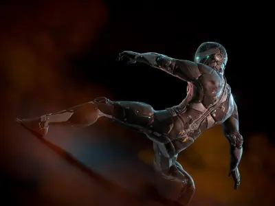 Cyborg Robot character - highpoly and lowpoly Low-poly 3D model