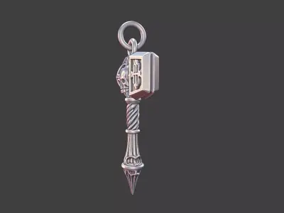 mjolnir silver warhammer skull talisman pendant 3D print model