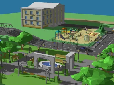 Town-city  Low-poly 3D model