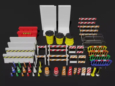 Traffic Barrier Pack Low-poly 3D model
