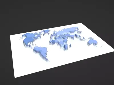World Map Topography Low-poly 3D model