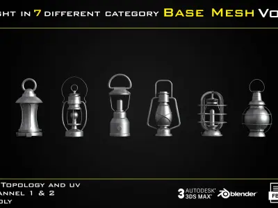 50 Light In 7 Different Category Base Mesh - Vol 05 Game Ready Low-poly 3D model