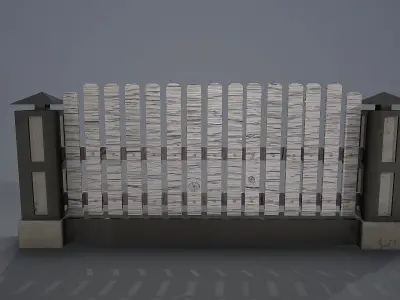 Fence with columns Low-poly 3D model