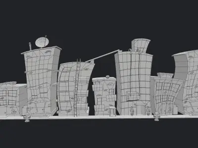Cartoon City Buildings Low-poly 3D model purchase