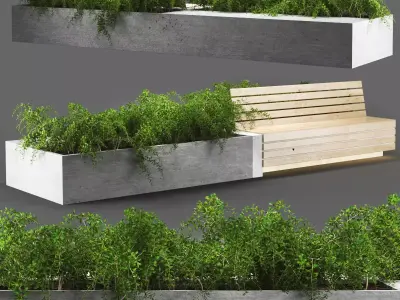 bench349 concrete bench with plants in it 3D model