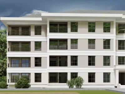 Modern Residential Apartment Building 4 Floor Exterior 3D model