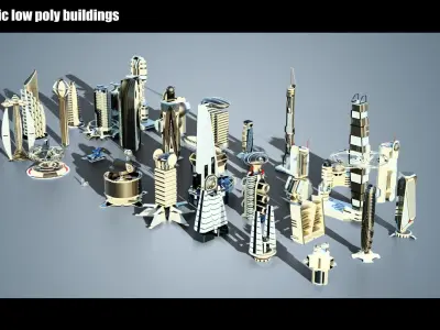 35 Futuristic Buildings VOL 10 Low-poly 3D model