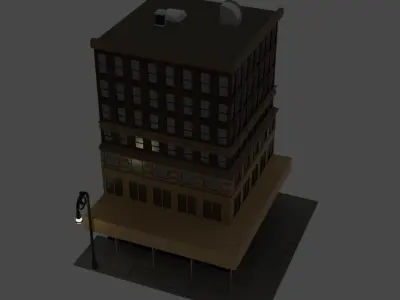 City Corner Building Facade with Sidewalk and Streetlight 3D model