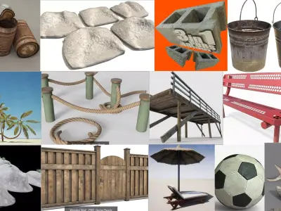 beach props - low-poly  3D Model Pack