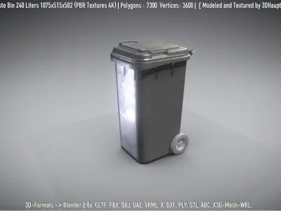 Black Plastic Waste Bin 240 Liters 1075x515x582  Low-poly 3D model