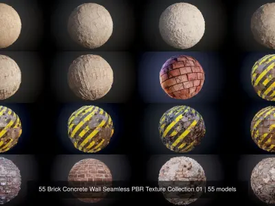 55 Brick Concrete Wall Seamless PBR Texture Collection 01 Texture