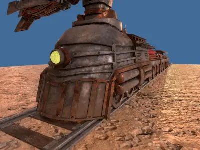 Steampunk Battle Robot Train Low-poly 3D model