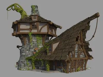 Cartoony Medieval House Low-poly 3D model