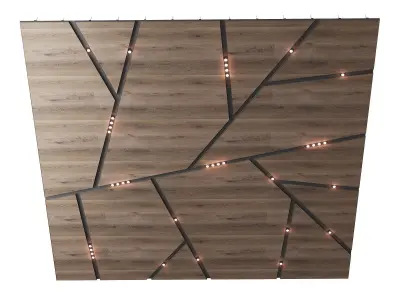 Wooden suspended ceiling with lighting 57 3D model