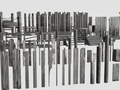 Wood and Rope collection Low-poly 3D model