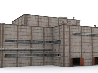 Hangar industrial building Low-poly 3D model