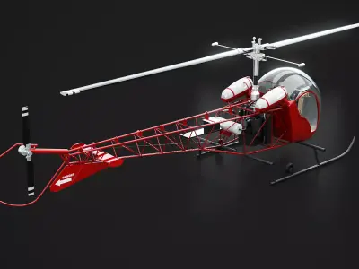 Bell 47 Light Helicopter - PBR 3D Model with Interior Low-poly 3D model