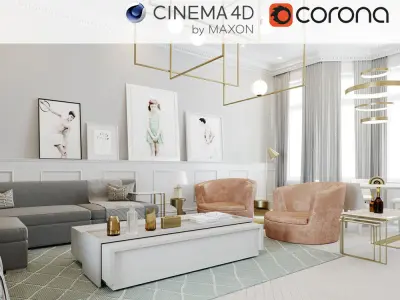 Set 8 - Corona - 4 x Living Room Interior Scenes 3D Model Pack
