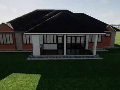 Bungalow house on field 3D model