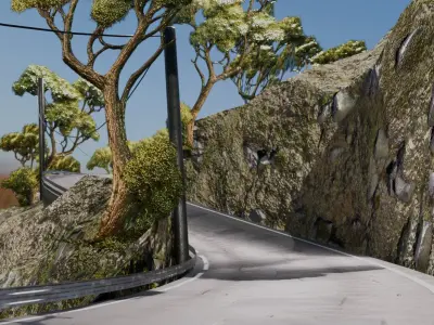 Realistic Stylized Mountain Terrain with Curved Road Low-poly 3D model