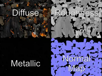 Campfire Stones and Charcoal D Model Pack Low-poly 3D model