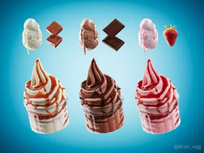 3 Soft Ice Creams and a scene setup 3D model