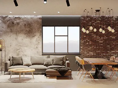 Kitchen and Lounge Loft Style 2017 3D Scene 3D model