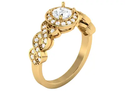 Antique Zircon Engagement Ring with Milgrain Gold Finish 3D print model