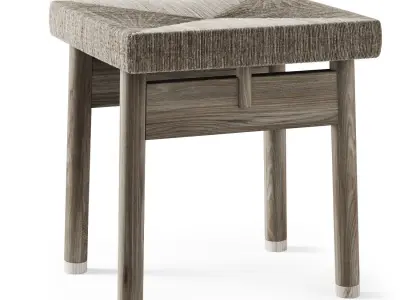 Wooden rattan stool  3D model