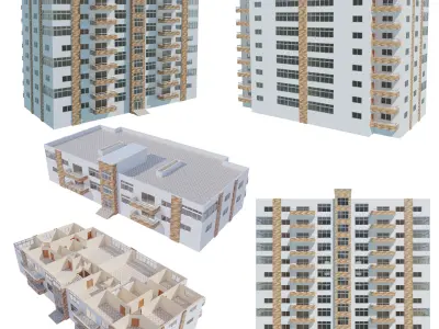 6 Residential Buildings with internal  3D Model Pack