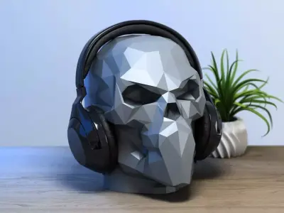 Low-poly Skull Headphone Stand 3D print model