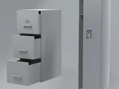 Low Poly Lockers filing cabinet with three drawers Free low-poly 3D model
