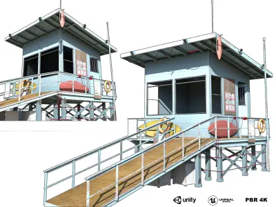 Beach Lifeguard Cabin Low-poly 3D model