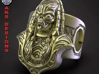 skull ring biker jewelry Alien Egyptian Anubis  3D print model
